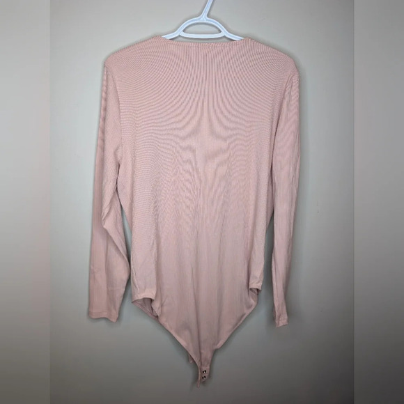 Old Navy Pink Long-Sleeve Square-Neck Rib-Knit Snap Bodysuit Women 2X - Picture 3 of 9
